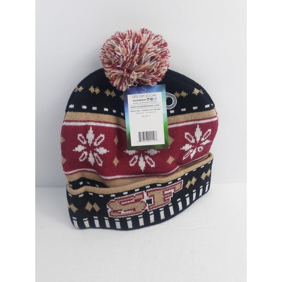 NFL SF 49ers Knit Hat Beanie San Francisco Niners black and Red brand new pom po - Picture 6 of 6